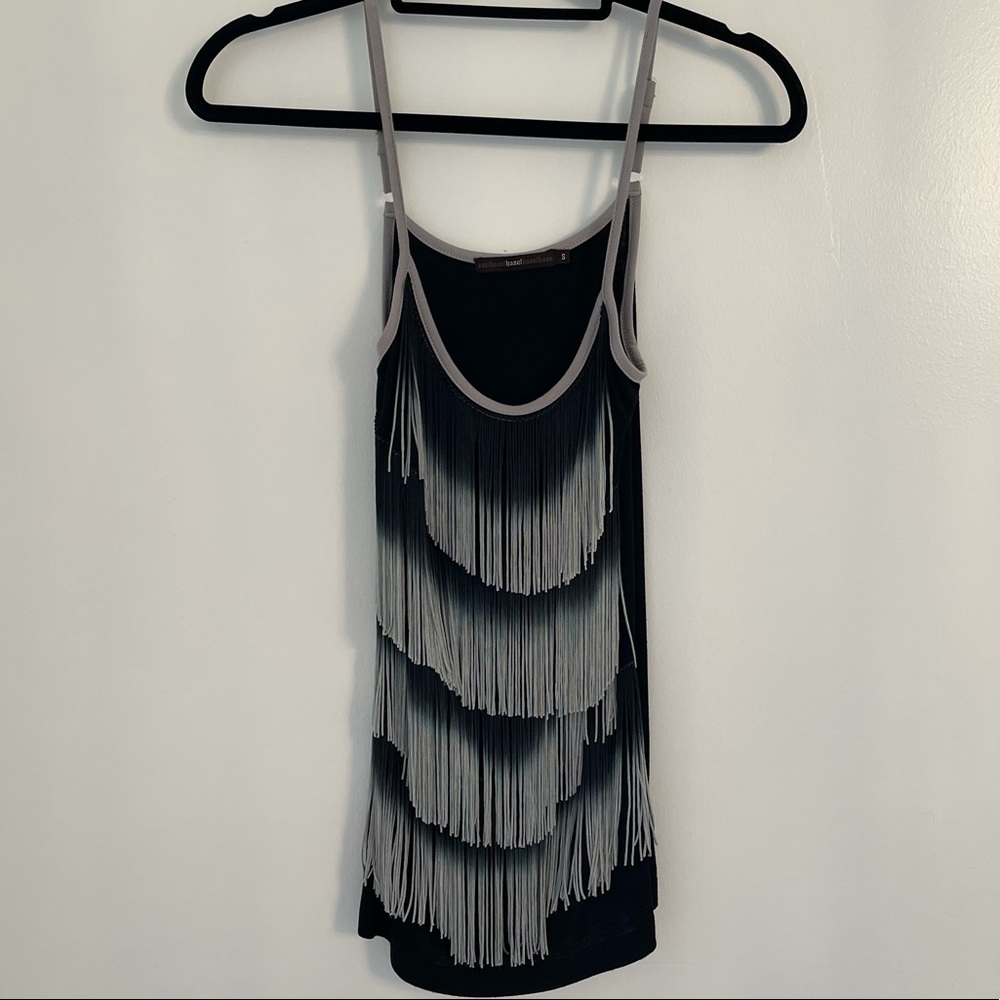 Azelhazelhezelhaze black tank top with fringe